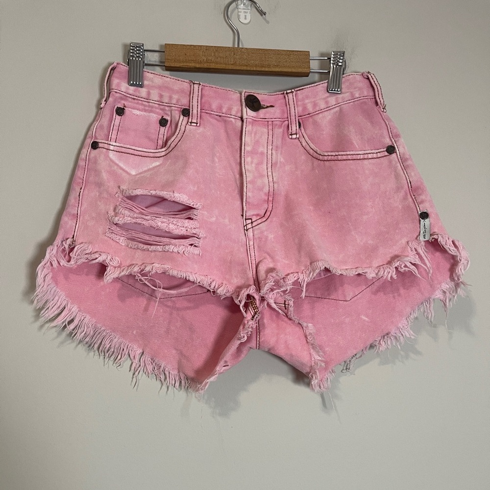 One Teaspoon Pink Distressed Jean Shorts